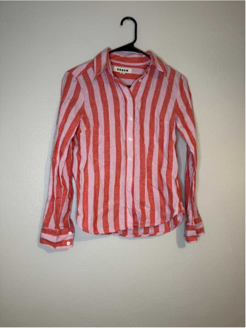 Boden 100% Linen Striped Button Down Shirt Petite